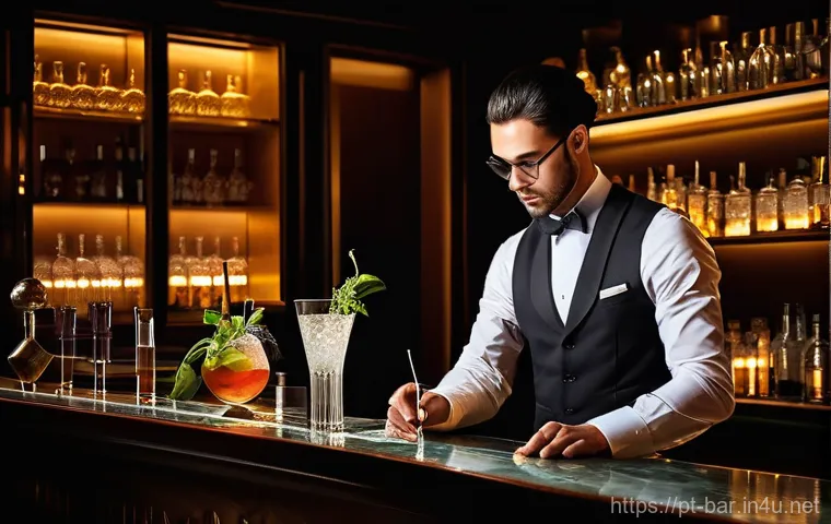 바텐더의 새로운 기술 습득 사례 - **Sustainable Portuguese Bartender at a Local Market:** A vibrant and dynamic shot of a Portuguese b...