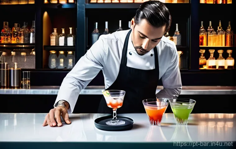 바텐더의 새로운 직업적 도전 - **Sustainable Portuguese Mixology at a Local Bar:**
    "A skilled bartender, clean-shaven and weari...