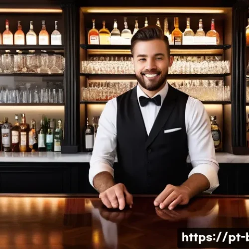 Home 29 바텐더 해외 취업 방법 - A professional bartender working behind a sleek bar in Sydney, Australia, wearing a smart black vest...
