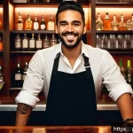 바텐더 신입 구직 성공 사례 - A vibrant São Paulo bar scene at night, showcasing a stylish bartender wearing a crisp white shirt a...