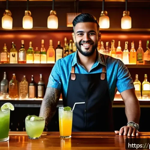 바텐더 경력 개발 로드맵 - A vibrant and modern bar scene in São Paulo, Brazil, featuring a skilled bartender in casual attire ...