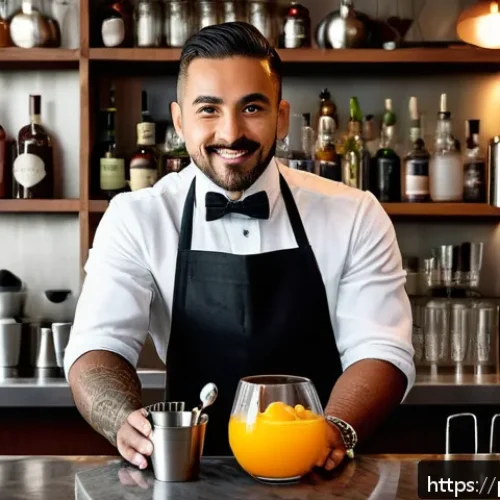 바텐더로서의 경력 설계 - A professional bartender in a modern Brazilian bar setting, skillfully shaking a stainless steel coc...