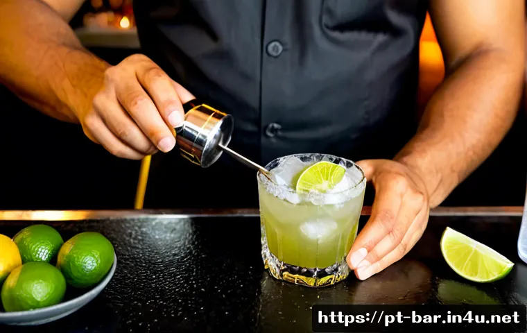 바텐더가 자주 사용하는 바 용어 - Photorealistic close-up of a skilled bartender’s hands preparing a classic caipirinha at a polished ...